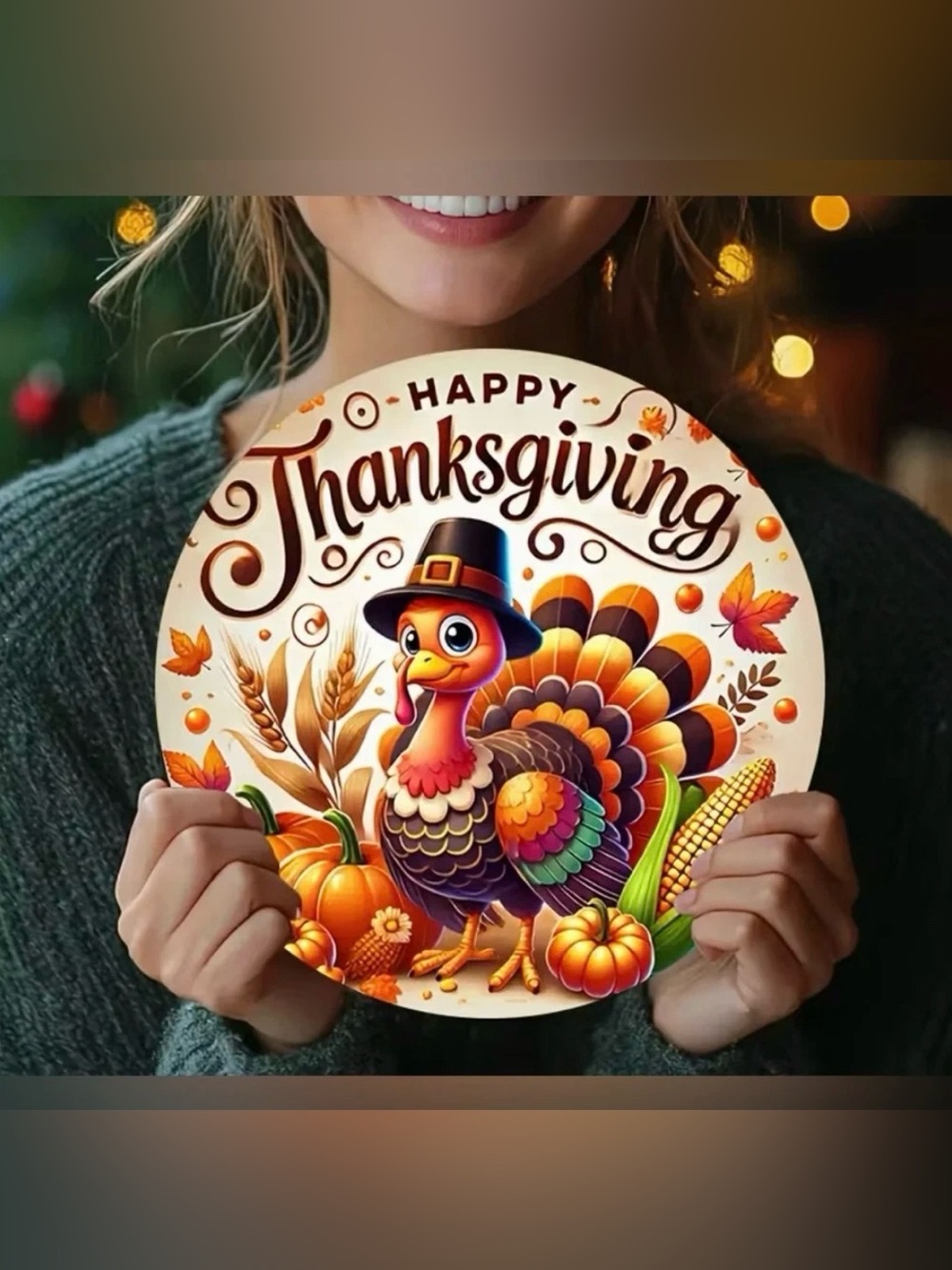 Happy Thanksgiving Turkey Wall Art Vintage Inspired 2D Flat Metal Wall Art New